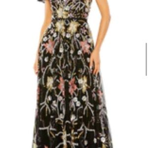 One Shoulder Beaded Mesh Gown - Mac Duggal